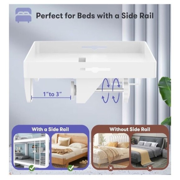 Plastic Bedside Shelf for Bunk Bed & Top Bunk Bed Side Table Tray Organizer - Picture 2 of 7